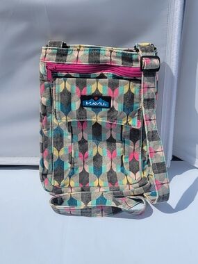 Kavu Geometric Crossbody Bag - Pink, Teal & Yellow